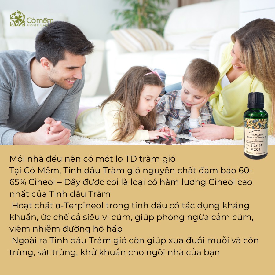 Tinh Dầu Tràm Gió Nguyên Chất An Toàn Cho Bé Giúp Giữ Ấm Ngừa Cảm Lạnh Đuổi Muỗi Cỏ Mềm 30ml