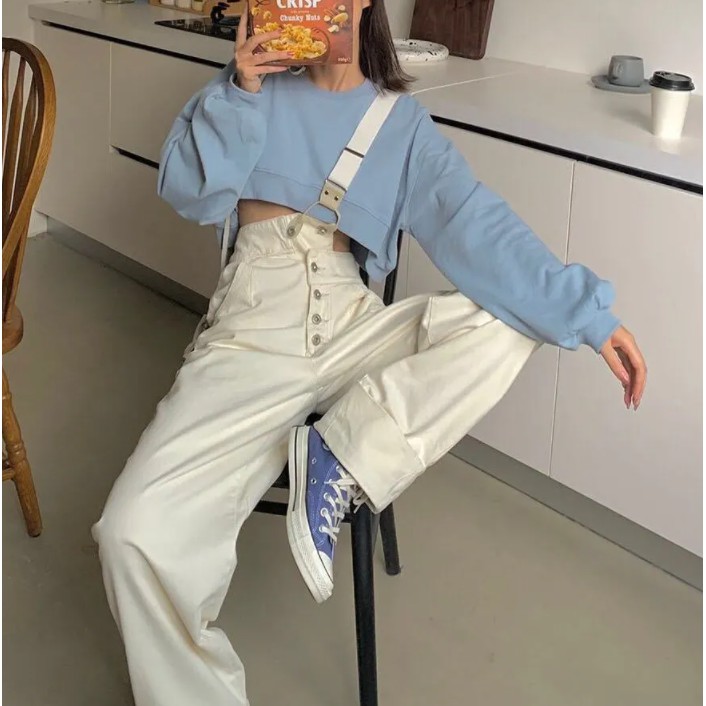 Quần Yếm Dây Denim Ống Rộng Hai Màu Đen Trắng Phong Cách Thời Trang Dành Cho Nữ Hàng Loại 1 Chất Đẹp
