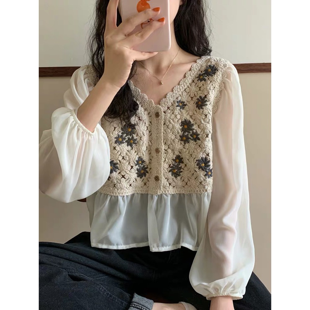 Áo sơ mi nữ kiểu croptop tay dài hở vai phong cách hàn quốc - tiemmaimeo19 | BigBuy360 - bigbuy360.vn