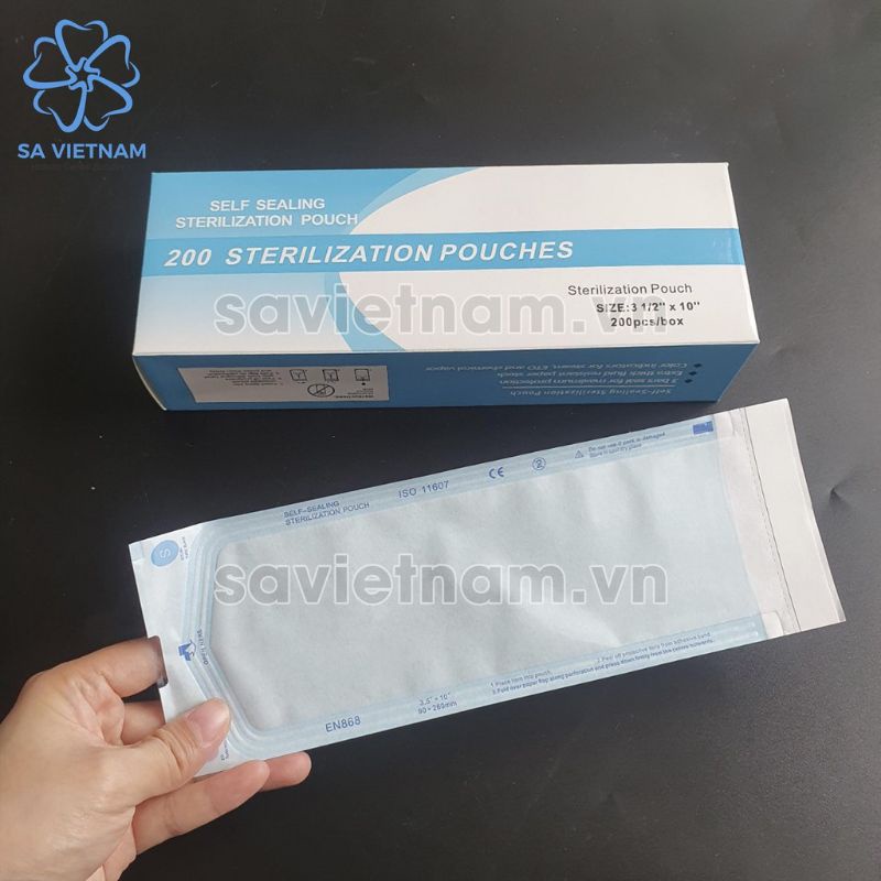 Hộp 200 túi hấp tiệt trùng đóng gói sẵn 57x130mm, 90x165mm, 90x260mm - nilong bọc hấp dụng cụ
