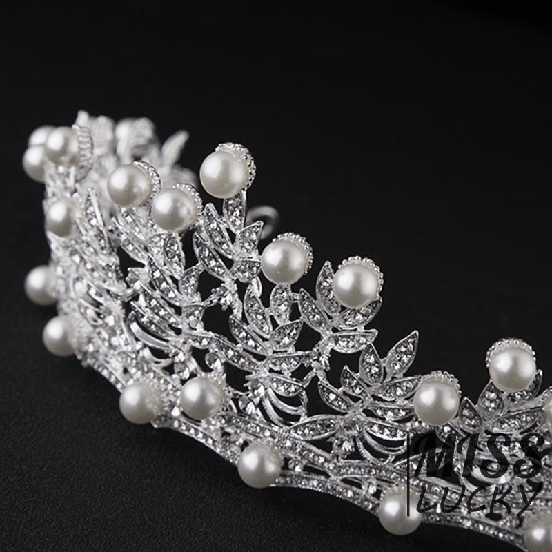 Cài tóc hình chiếc lá đính đá và ngọc trai giả thanh lịch dành cho nữ