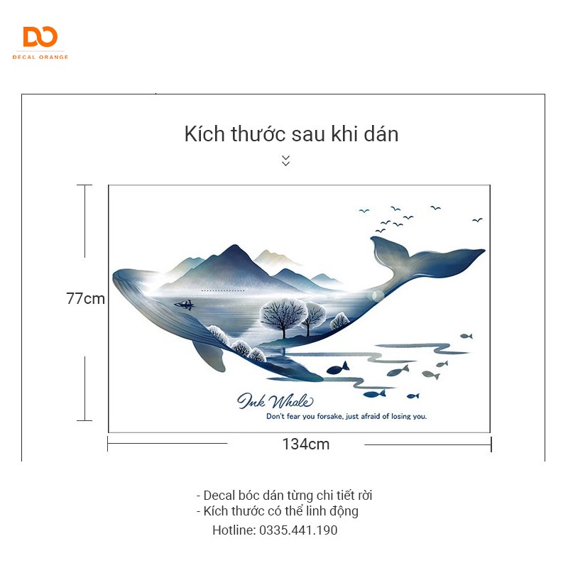 Decal dán tường 3d trang trí phòng ngủ phòng khách cá sơn thủy DO197