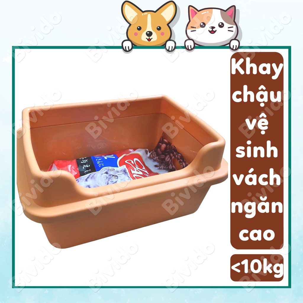 Khay chậu cát vệ sinh cho mèo vách ngăn cao dễ vệ sinh tặng kèm xẻng - Bivido