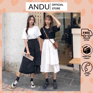 Chân váy ulzzang 2 tầng xòe lệch tà, chân váy 3 tầng xuông dài phong cách hàn quốc Andushop