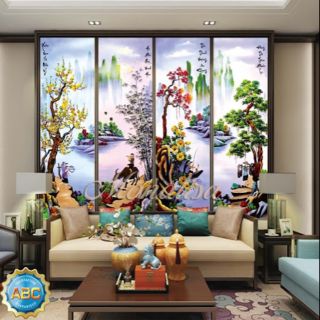 Tranh đính đá tứ quý bốn mùa Xuân Hạ Thu Đông. Kích thước: 164x100cm