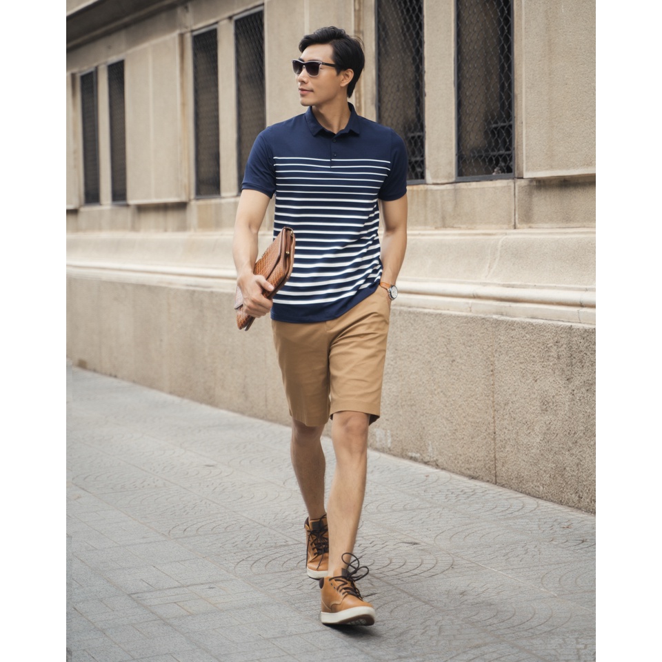 Áo thun nam có cổ F2 Fashion &amp; Freedom TC246 XANH ĐEN TRẮNG