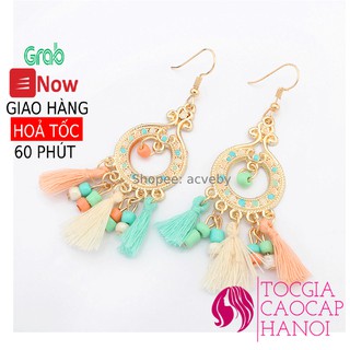 Khuyên tai phong cách boho, tua rua đính hạt màu nhẹ nhàng