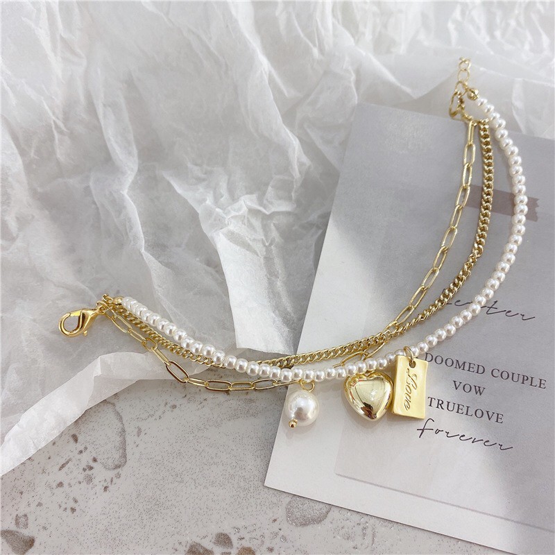 Retro multi - love bracelet Ins pearl pendant ornaments