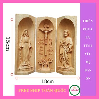 Tượng Chúa chịu nạn-Mẹ ban ơn-thánh Giuse {holyart} 15x7cm bằng gỗ. Tượng quà tặng, màng theo cầu nguyện, trang trí