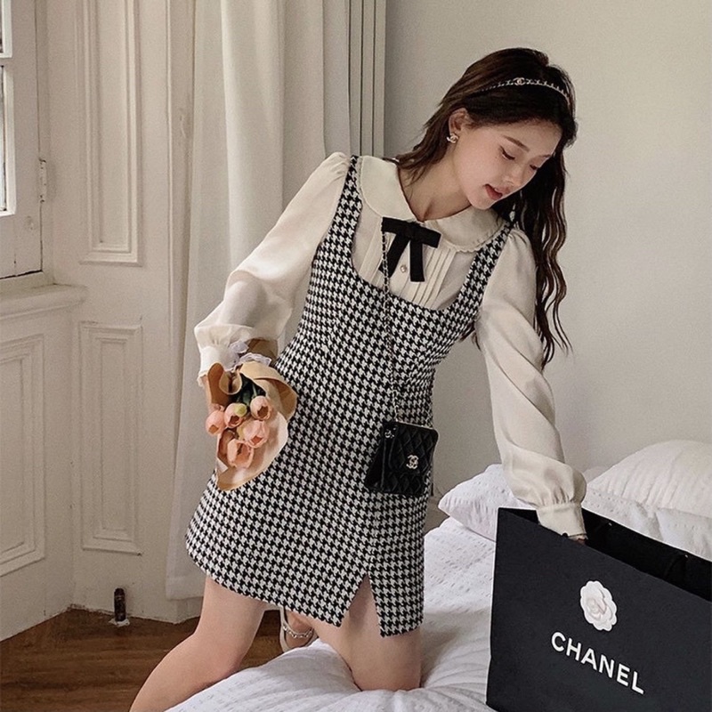 Váy dạ dáng A hoạ tiết caro phong cách Hàn Quốc 2021 | BigBuy360 - bigbuy360.vn