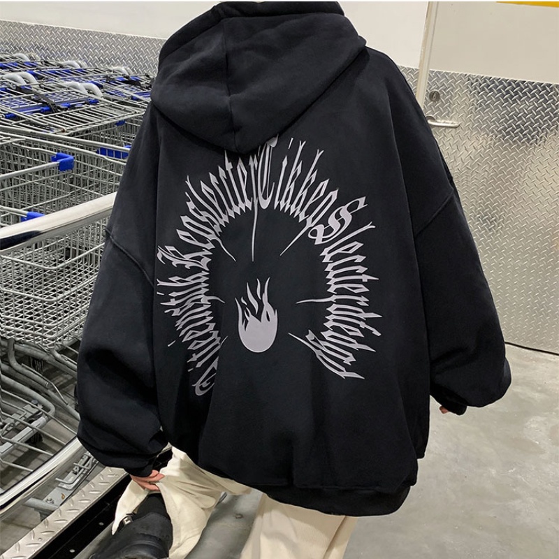 【M-3XL】 Áo Hoodie dáng rộng dày dặn ấm áp in chữ đơn giản thời trang phong cách Hip hop đường phố cho nam