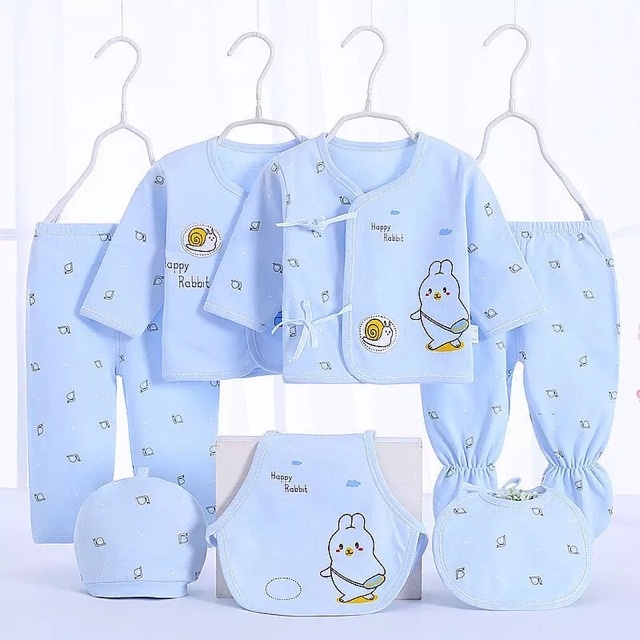 SET QUÀ TẶNG QUẦN ÁO SƠ SINH HOẠ TIẾT HOẠT HÌNH CÓ HỘP ĐỰNG SANG CHẢNH (7 chi tiết)