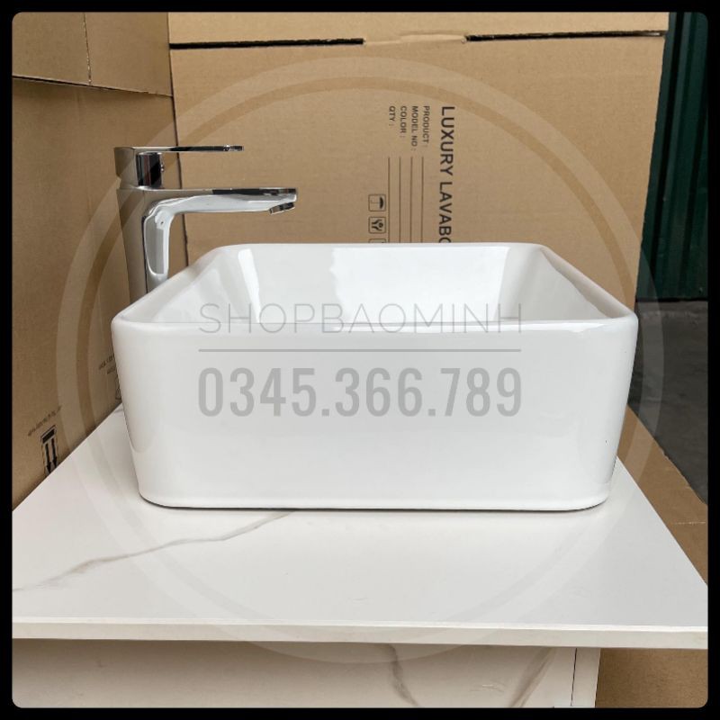 Chậu rửa mặt - Lavabo chữ nhật đặt bàn 610 (KT 48x37cm)