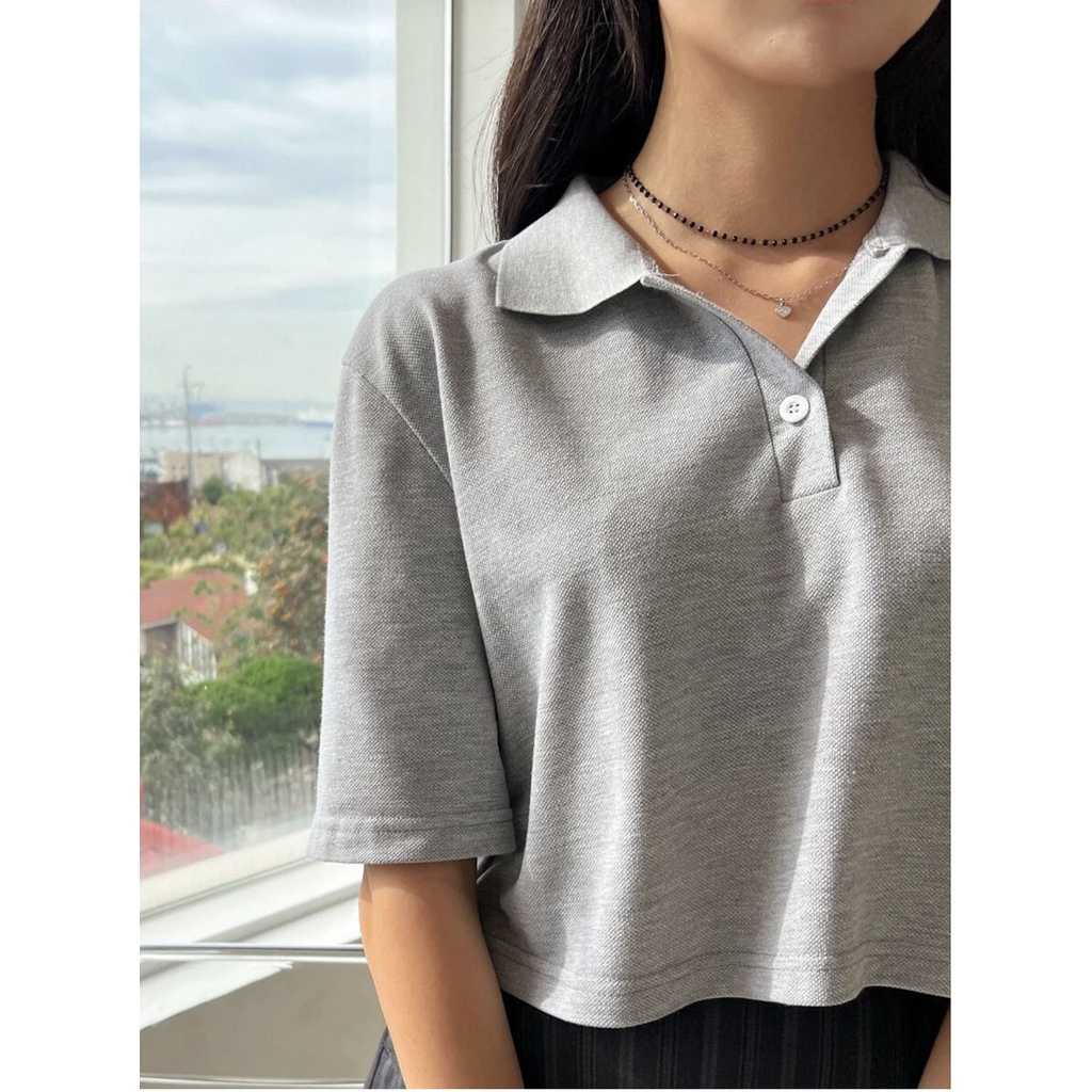 Áo Polo Croptop Amellia Nữ  Cổ Vải Cotton Co Giãn Thoáng Mát Croptop ngắn tay thun đẹp ( APL02 )
