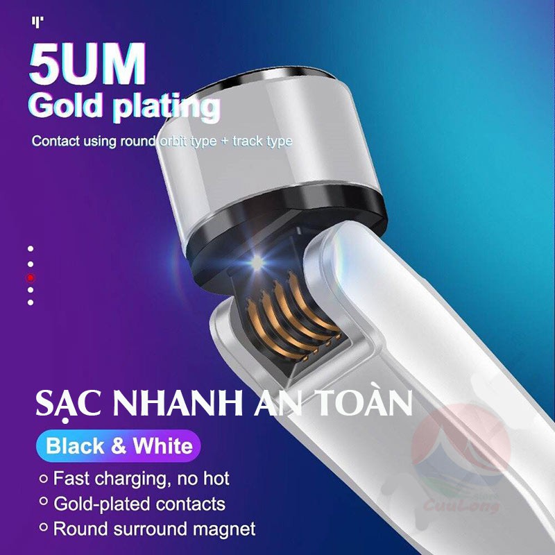 Cáp Sạc Nhanh Nam Châm, Xoay Gập 540 Độ, Gắn Được Đầu Lightning Type C Micro USB, Vừa Sạc Vừa Chơi Dễ Dàng Đa Năng