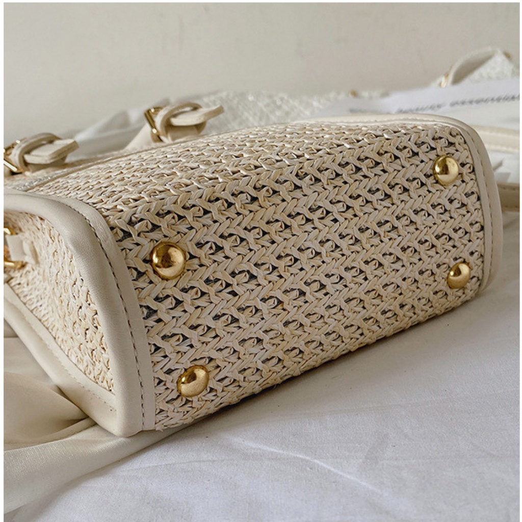 Túi cói viền da hình chữ nhật phong cách Hàn Quốc mới nhất 2022 La.orie - La013