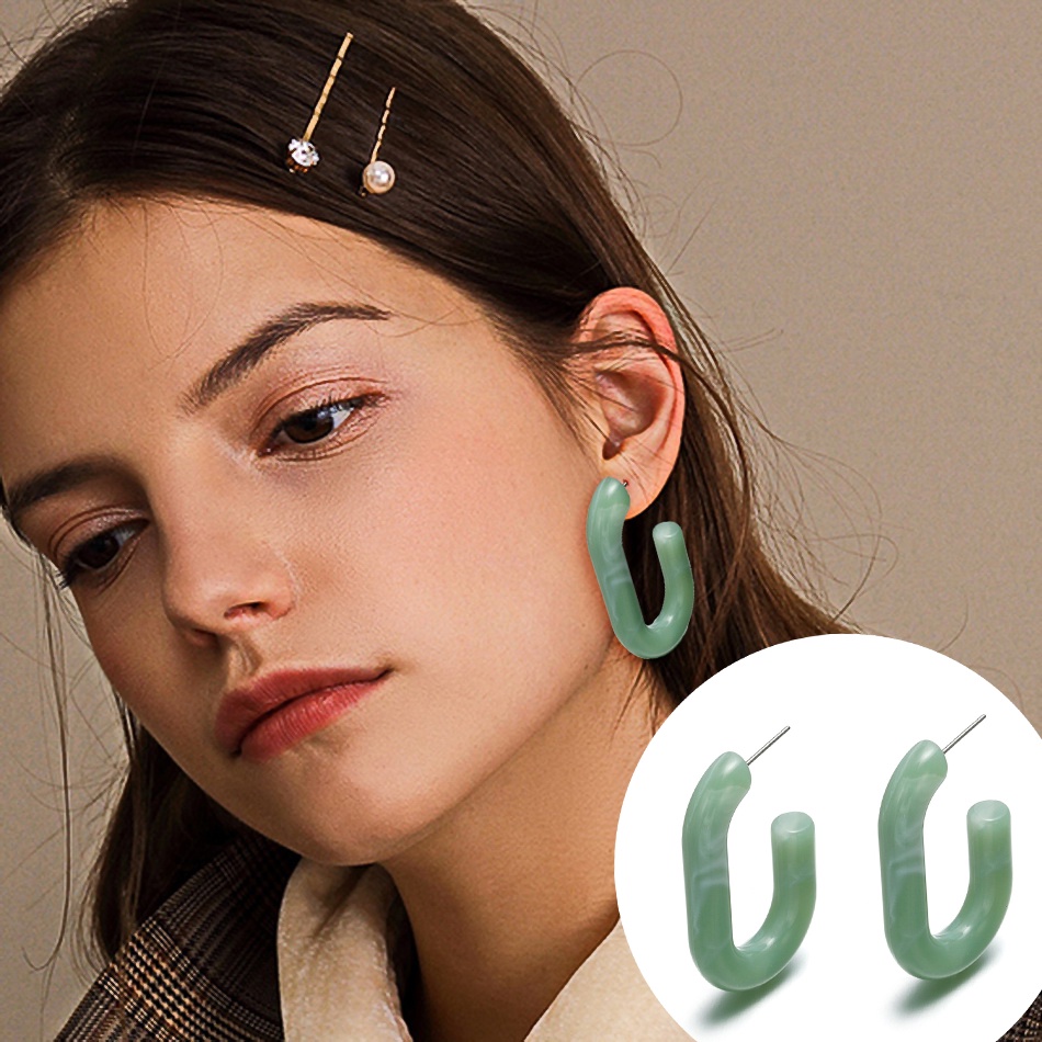 Bông Tai Dạng Xỏ Hình Học Bằng Acrylic Nhiều Màu Độc Đáo Hoops