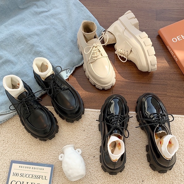 Giày oxford nữ giày ulzzang cá tính 3 màu đen bóng đen nhám trắng