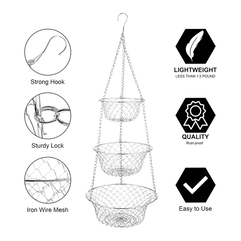 Rổ Đựng Trái Cây 3 Tầng Có Móc Treo Tiện Dụng Cho Nhà Bếp