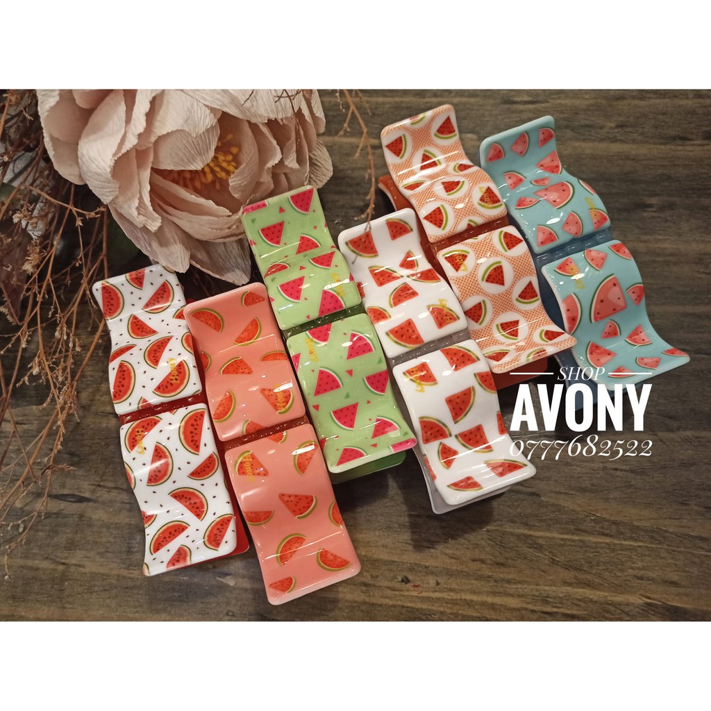 Bấu tóc càng cua - Cặp tóc 3 - 5 răng Honey in hoạ tiết dưa hấu