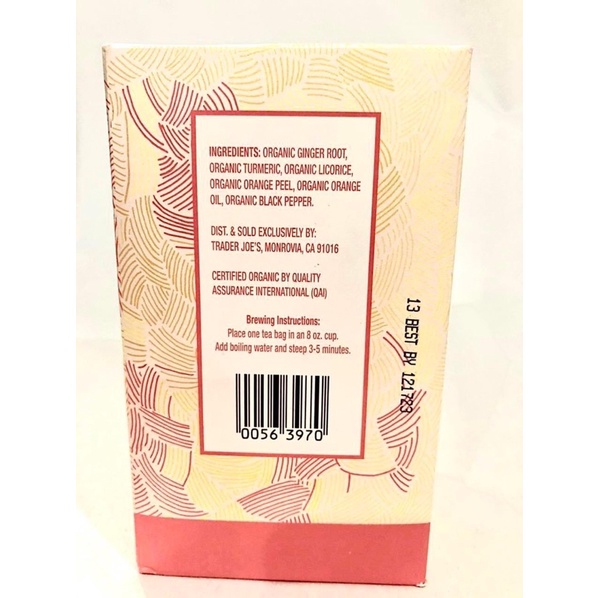 Trà thảo mộc gừng nghệ Organic Ginger Turmeric Herbal 45g