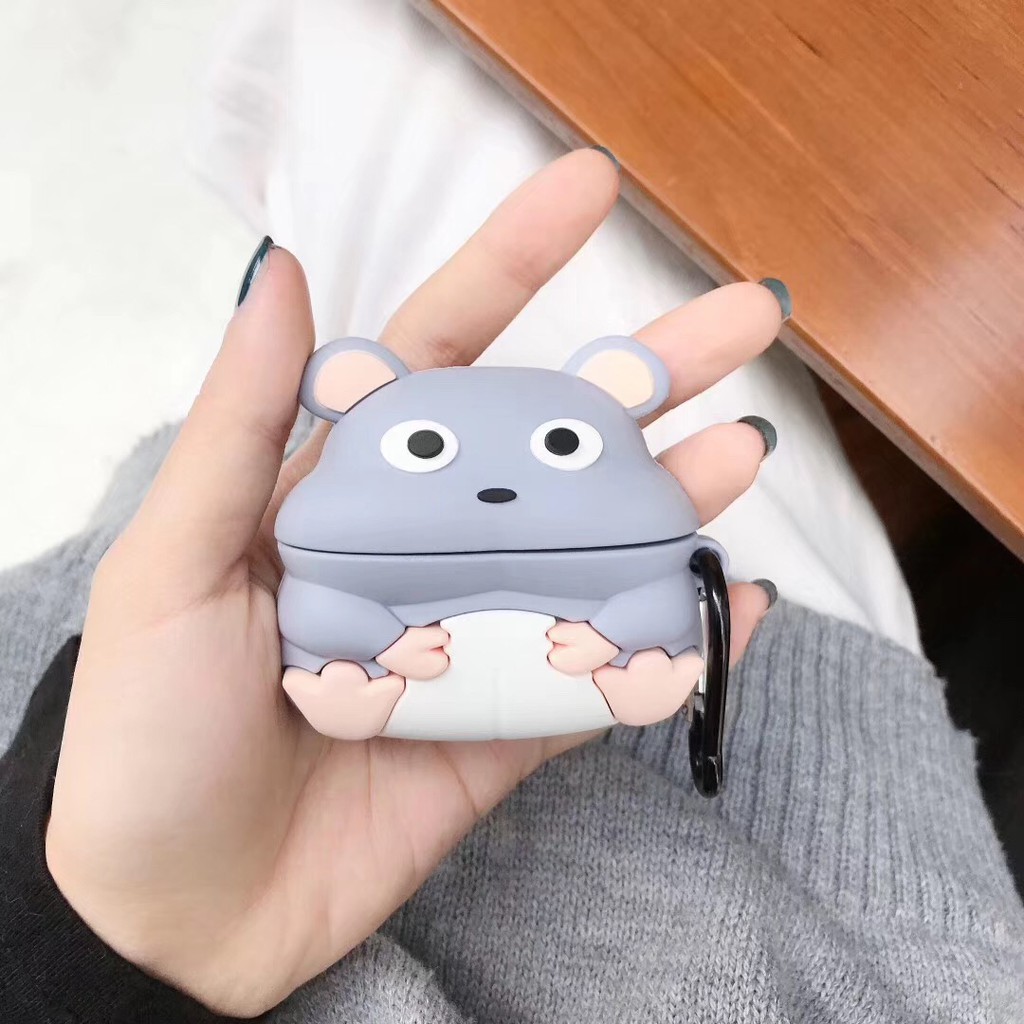 Funny 3d Gray Mouse Casing AirPods Pro Case Silicone With Keychain Casing AirPods Case For AirPods 3 AirPod 1 2 Cover