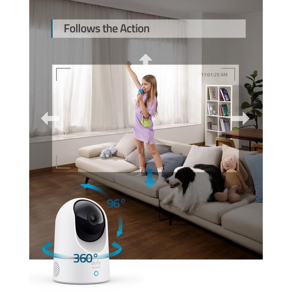 Camera Wifi Eufy Indoor Pan n Tilt T8410 độ phân giải 2K - Camera xoay 360 tương thích Apple HomeKit, Đàm thoại 2 chiều