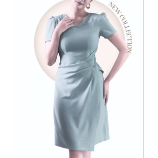 [HÀNG MỸ] Đầm công sở ADRIENNE VITTADINI linen cổ V tay ngắn eo dúng xếp ly xanh mint