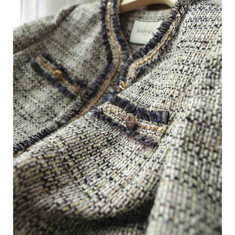 Áo Khoác Dạ Tweed, Chất Liệu Dệt Kim Sa Hàng Quảng Châu Phong Cách Hàn Quốc