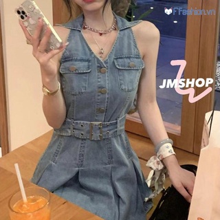 Đầm Denim Hai Dây Xếp Ly Dáng Ngắn Thời Trang Trẻ Trung