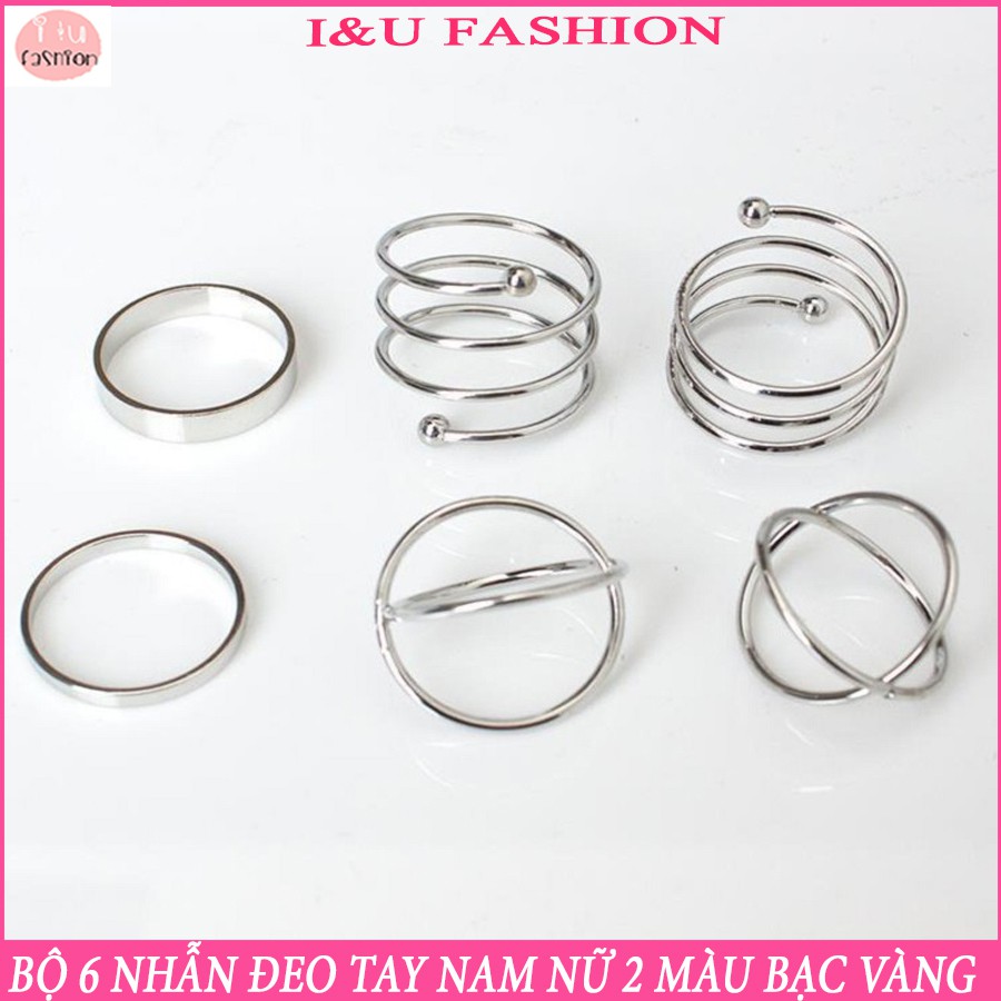 COMBO Bộ 6 nhẫn đeo tay Nam Nữ 2 màu Bạc Vàng siêu cá tính NA-04