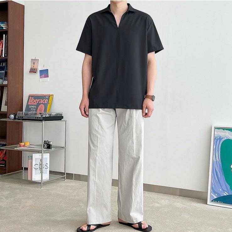 Sơ mi cộc tay không cúc Coo, sơ mi cổ V tay lỡ SM-004