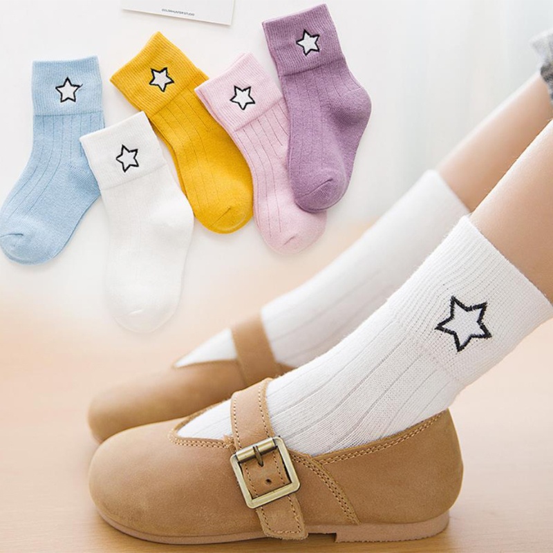 Set 5 Đôi Vớ Cotton Cổ Thuyền In Chữ Màu Sắc Tương Phản Giữ Ấm Mùa Đông Cho Bé