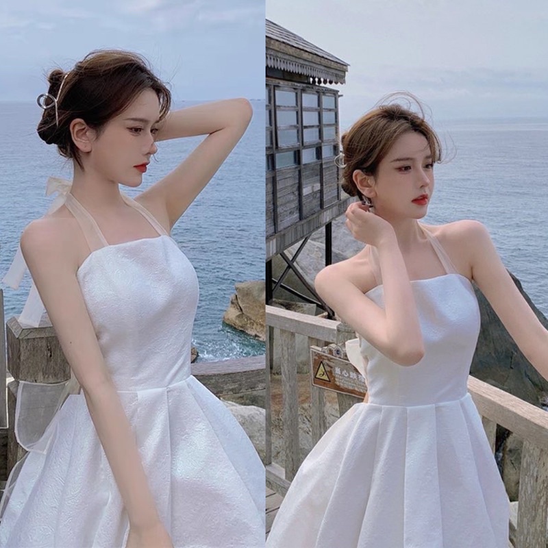 Đầm nữ trắng xoè tiểu thư , Đầm váy nữ công chứa xoè cột nơ | BigBuy360 - bigbuy360.vn
