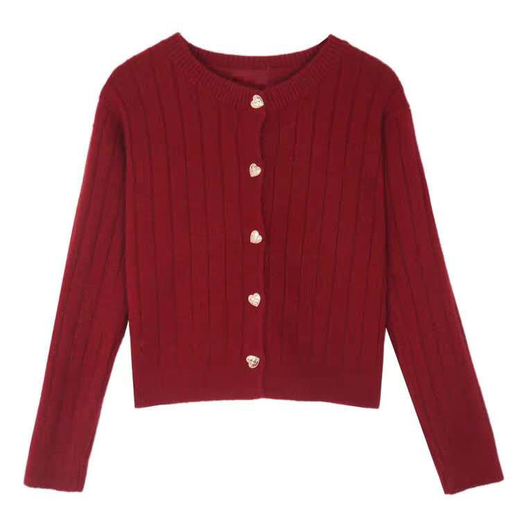 Áo khoác cardigan màu đỏ phong cách Hàn Quốc thời trang nữ tính