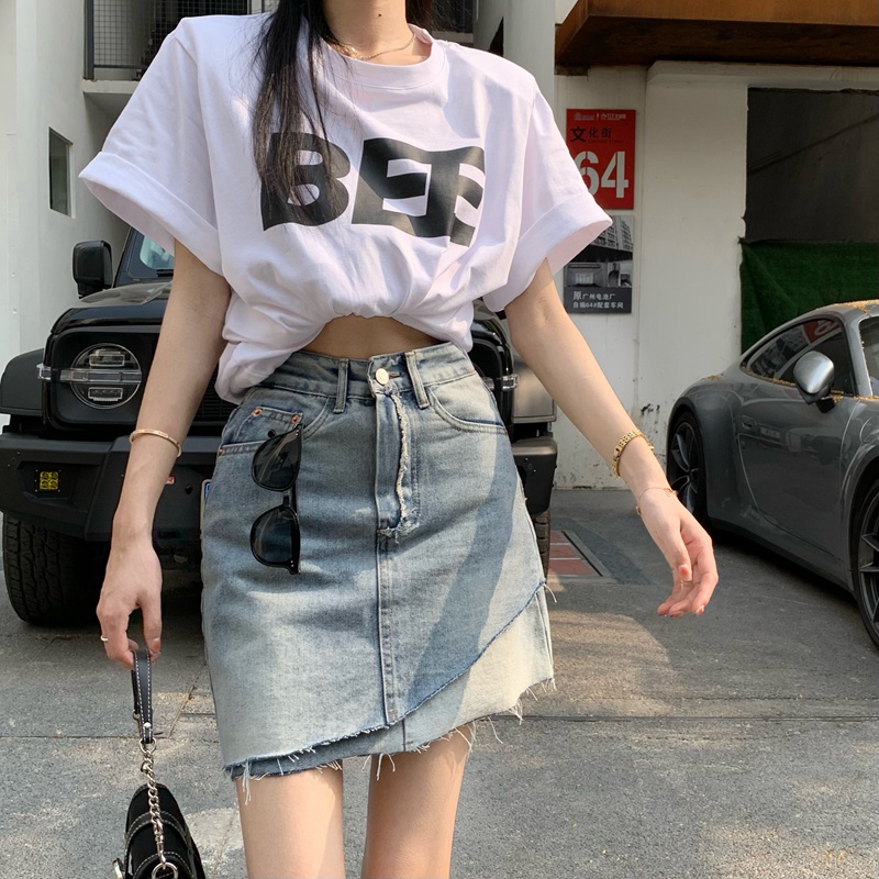 Chân Váy Denim Chữ A Lưng Cao Xinh Xắn Dành Cho Nữ