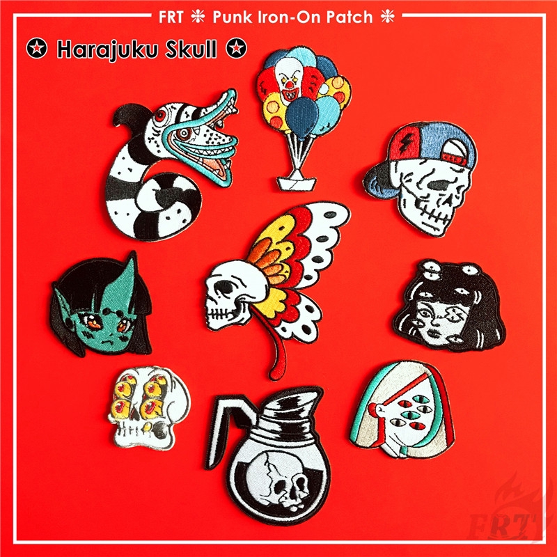 1 Sticker Ủi Thêu Hình Đầu Lâu Phong Cách Harajuku