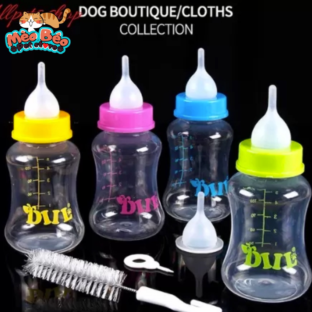 Bình sữa 5 đầu ti cho chó mèo con - nhựa PP an toàn 60ml, 150ml