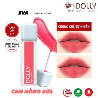 Son kem lì màu cam hồng sữa Dolly super matte, son kem lì không chì bền màu lâu trôi, mua 2 cây tặng 1 hộp đựng cao cấp