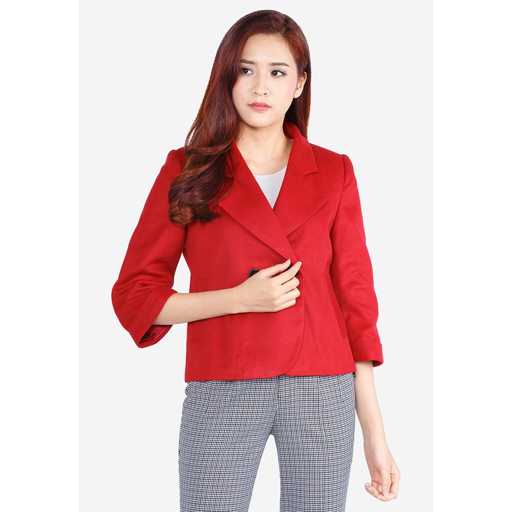 Áo khoÁC lửng 2 lớp tay lỡ dạ lì đỏ đô cổ 2 ve 2 khuy 2 túi cơi The One Fashion ADH1141DD