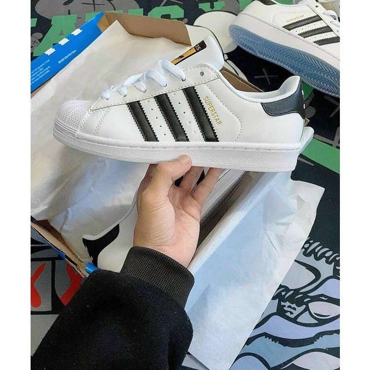 Giày thể thao sneaker super star đen trắng sò tem vàng bản cao cấp ảnh thật tự chụp+freeship