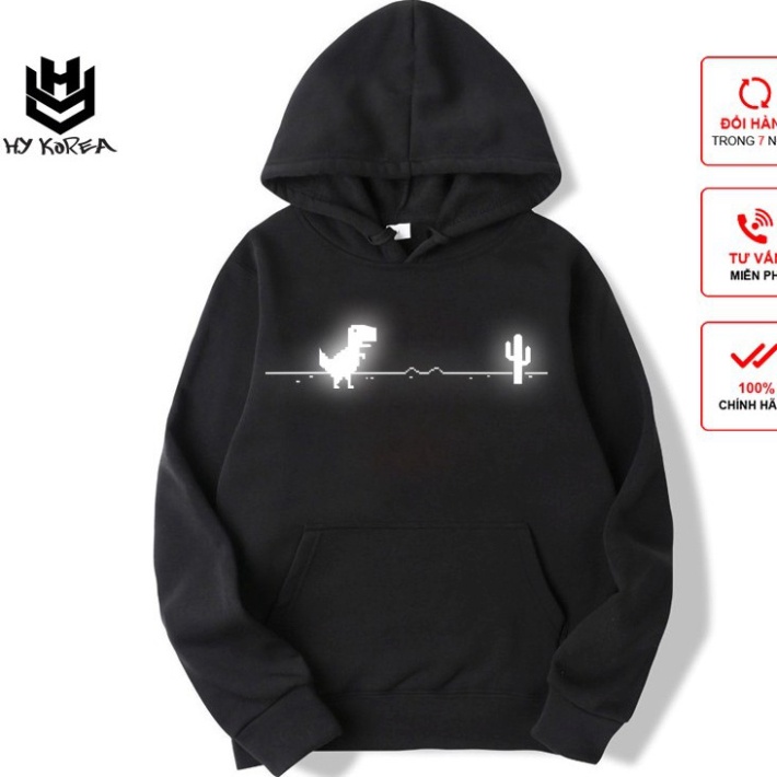 Áo Hoodies H25SHOP Phản Quang Nữ Nam Khoác Nỉ In Hình Khủng Long Xương Rồng.