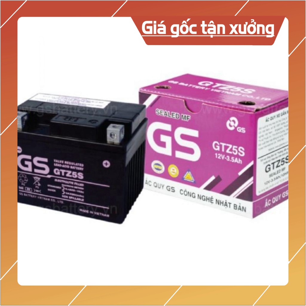 [ Giá siêu rẻ ] Bình Ắc Quy Khô GS GTZ5S ( 12V 3.5 Ah ) - KT (mm) : 112 x 70 x 85 ( Dài x Rộng x cao)