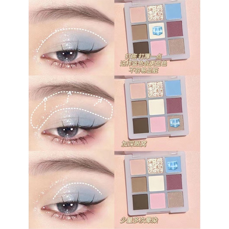 Bảng phấn mắt 9 màu sắc hiệu ứng lì/ ánh nhũ lấp lánh lâu phai