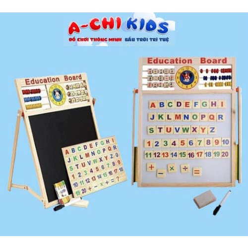 Đồ Chơi Gỗ, Bảng Vẽ 2 Mặt Nam Châm Education Board Cho Bé Lắp Ghép Chữ Cái Và Số Đếm Phép Tính, Tặng Kèm Bút Và Phấn Vẽ