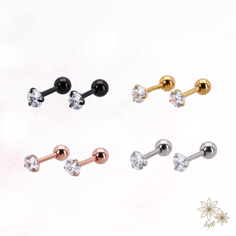 【kifli】Khuyên tai bằng chất liệu thép titan đính trang trí đá zircon