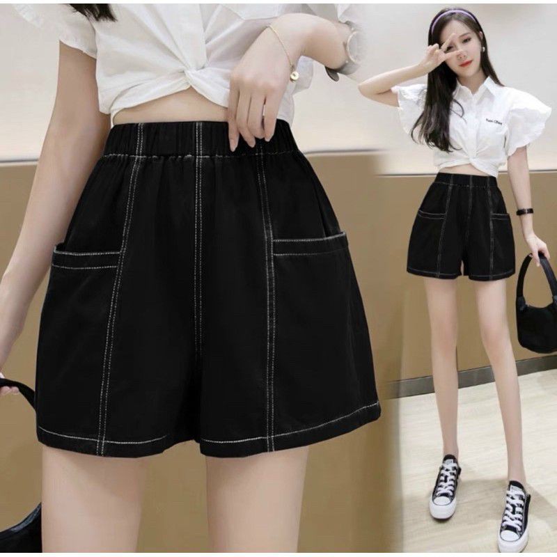 Quần short kaki chỉ nỗi hàng y hình ( free size từ 42-55kg)