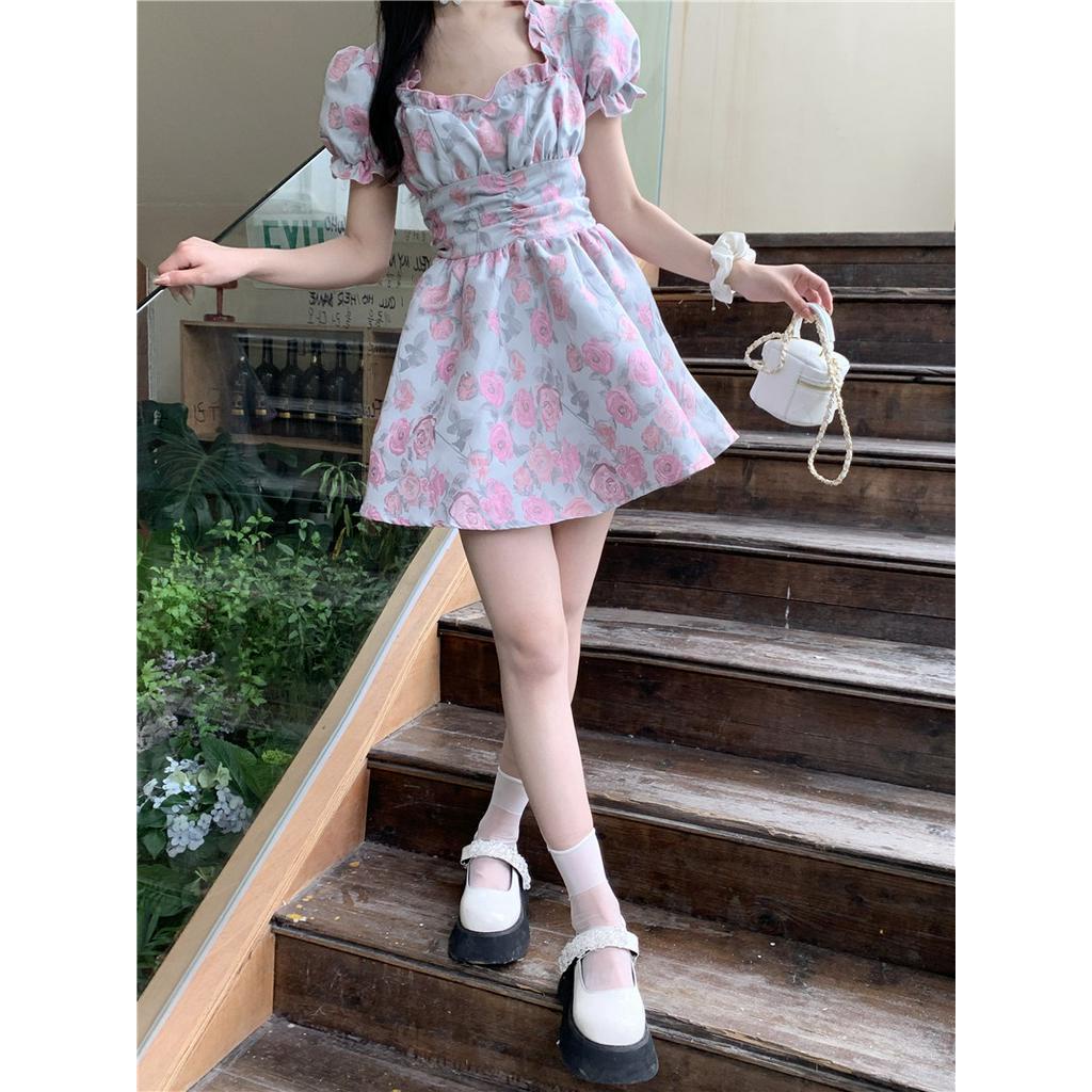 Đầm Hoa Mỏng Tay Phồng Thời Trang Nữ Xinh Xắn