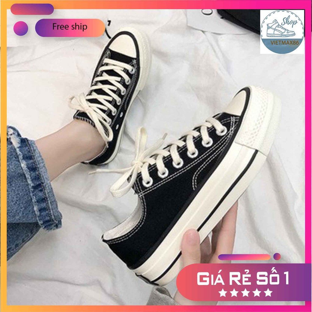 Giày thể thao sneaker cv classic đen cổ thấp full box, giày thể thao bata học sinh vải canvas đế bằng / vietmax86