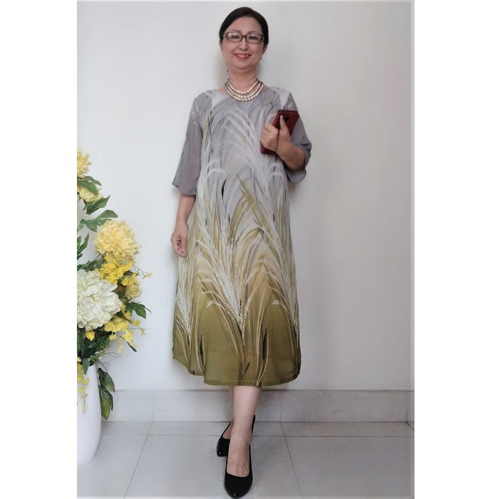 Váy Đầm Trung Niên Size 2XL- Vải Voan Sang Trọng - Form Suông Chữ A Che Bụng